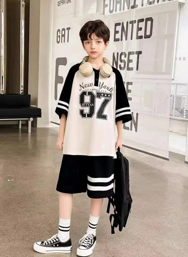 Take Two Boys Color Block Graphic Polo T-Shirt and Shorts Set